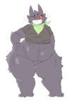 anthro anthrofied bandanna belly black_shirt bottomless butt clothed clothing featureless_crotch female gengar nintendo orange_eyes overweight plump_(character) pok&eacute;mon pok&eacute;mon_(species) pok&eacute;morph smile solo standing tiredanon video_games wide_hips 
