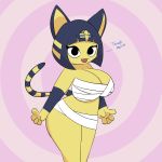  2018 animal_crossing animal_humanoid ankha_(animal_crossing) anthro big_breasts big_butt breasts butt cat cat_humanoid clothed clothing feline female fur hsp humanoid invalid_tag looking_at_viewer mammal nintendo open_mouth simple_background smile solo video_games 