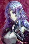  armor blunt_ends breasts commentary_request elma_(true_form)_(xenoblade_x) elma_(xenoblade_x) expressionless forehead half-closed_eyes light_blue_eyes light_blue_hair lips long_hair pointy_ears simple_background smile solo spoilers upper_body xenoblade_(series) xenoblade_chronicles_x zin_(mame_denkyu) 