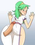  against_wall ass bent_over blush buttjob chinadress chinese_clothes circlet clothed_sex cum cum_on_ass cum_on_clothes earrings estpolis_denki green_eyes green_hair huge_ass jewelry long_hair looking_back lufia melphis nail_polish naughty_face penis ponytail princess shameful_display thighs tied_hair 