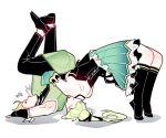  1girl blonde_hair chuki_(lydia) elf elsword german_suplex green_hair green_sleeves long_hair pointy_ears rena_(elsword) side_ponytail spitting suplex ventus_(elsword) wind_sneaker_(elsword) 