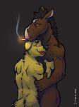  anthro bojack_horseman bojack_horseman_(character) canine cigarette dog duo equine horse hug k-9 male mammal mr._peanutbutter nude smile 