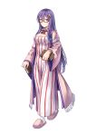  bespectacled blue_bow book bow bracelet breasts capelet cat-quest-sun cleavage commentary_request crescent crescent_hair_ornament full_body glasses hair_ornament highres holding holding_book jewelry light_smile long_hair long_sleeves looking_at_viewer medium_breasts no_hat no_headwear patchouli_knowledge purple_eyes purple_hair red-framed_eyewear red_bow red_neckwear simple_background slippers smile solo touhou walking white_background 