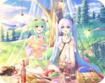  apple blue_eyes blue_sky blush bobby_socks bottle bowl cake center_frills cherry cloud cloudy_sky cocktail_pick commentary_request cup cupcake cutting_board day eyewear_on_head food fork fruit grapes grass green_eyes green_hair green_shorts gumi ham hamburger hatsune_miku heart highres knife lettuce light_blue_hair long_hair long_sleeves multiple_girls no_shoes open_mouth orange orange_slice outdoors pale_skin phonograph picnic picnic_basket plate red_apple sakakidani sandwich short_hair short_shorts short_sleeves shorts sky sliced_cheese sliced_meat smile socks spoon teacup teapot tiered_tray tree twintails vocaloid whipped_cream white_legwear wine_bottle 