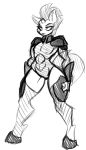  2018 abs anthro anthrofied armor breasts broken_horn clothed clothing equine female flat_chested fully_clothed greyscale horn jrvanesbroek lipstick makeup mammal monochrome my_little_pony my_little_pony_the_movie nipples pose simple_background sketch small_breasts solo tempest_shadow_(mlp) unconvincing_armor unicorn white_background 