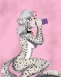  2018 anthro blush breasts digital_media_(artwork) disembodied_penis erection feline fellatio female fur leopard looking_pleasured male mammal neve_fluffehbutt nude open_mouth oral penis pussy sex simple_background snow_leopard solo solo_focus thick_thighs tongue tongue_out 