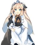  :d alternate_costume ameshizuku_natsuki apron apron_hold bangs black_dress blue_eyes blush dress enmaided eyebrows_visible_through_hair fate/grand_order fate_(series) frilled_apron frills juliet_sleeves light_brown_hair long_hair long_sleeves looking_at_viewer maid maid_apron maid_headdress marie_antoinette_(fate/grand_order) open_mouth puffy_sleeves sidelocks simple_background sketch smile solo twintails very_long_hair white_apron white_background 