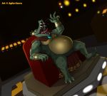  agito-savra anthro armlet armor bottomless bracelet cape claws clothed clothing crocodilian crown digital_media_(artwork) donkey_kong_(series) gem jewelry king_k_rool kremling male nintendo open_mouth overweight overweight_male reptile scalie smile solo teeth tongue video_games 