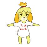  2018 :3 animal_crossing anthro canine clothing dog english_text female fur isabelle_(animal_crossing) looking_at_viewer mammal nintendo shih_tzu shirt simple_background solo standing t-shirt t_pose text vampiebat video_games white_background yellow_fur 