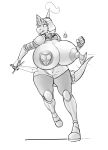  anthro armor big_breasts boots breasts clothed clothing female footwear hair helmet huge_breasts hyper hyper_breasts lizard melee_weapon ndragon3 nipples red_knight_(sirphilliam) reptile scalie solo standing sword thick_thighs voluptuous weapon 