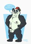  anthro balls bear english_text erection fez fur hat looking_at_viewer male mammal nipples nude panda penis simple_background smile solo text themongrel 