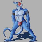  anthro bulge clothed clothing daikuhiroshiama digimon flamedramon hi_res horn male muscular muscular_male scalie solo speedo swimsuit topless 