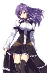  alternate_costume braid breasts commentary_request corset dress long_hair looking_at_viewer maria_traydor murata_tefu open_mouth purple_hair solo standing star_ocean star_ocean_till_the_end_of_time thighhighs white_background 