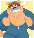  bulldog canine clothing coveralls dog dribble hyaku1063 male mammal muscular muscular_male nintendo pecs tusks video_games warioware 