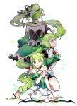  arm_support back bangs bare_shoulders bow_(weapon) bracelet breasts chuki_(lydia) combat_ranger_(elsword) detached_sleeves dress elf elsword flower frown green_dress green_eyes green_hair green_shirt green_sleeves hair_between_eyes hair_flower hair_ornament halterneck hand_on_own_arm high_ponytail highres jewelry long_hair looking_at_viewer multiple_girls multiple_persona one_eye_closed parted_lips pleated_skirt pointy_ears ponytail profile puffy_short_sleeves puffy_sleeves rena_(elsword) shirt short_sleeves side_ponytail sidelocks simple_background sitting skirt smile strapless strapless_dress thighhighs very_long_hair wariza weapon white_background white_legwear white_skirt wide_sleeves wind_sneaker_(elsword) wrist_cuffs zettai_ryouiki 