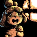  2018 animal_crossing anthro black_background buckteeth canine digital_media_(artwork) dog female isabelle_(animal_crossing) letter mammal monochrome nintendo open_mouth sakiko009 shih_tzu simple_background smile solo standing super_smash_bros super_smash_bros._ultimate teeth video_games 