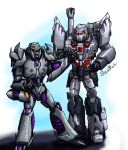  arm_cannon artist_name autobot blank_eyes cannon commentary decepticon deviantart_username english_commentary full_body glowing hand_up highres insignia machinery male_focus mecha megatron megatron_(idw) megatron_(prime) multiple_boys multiple_persona no_humans no_pupils oldschool open_mouth red_eyes science_fiction size_difference sketch soundbluster the_transformers_(idw) transformers weapon 