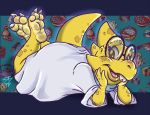  alphys buckteeth eyewear feet female glasses looking_at_viewer lying on_front open_mouth paws scalie sean_blackthorne solo teeth undertale video_games 