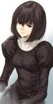  black_dress black_eyes black_hair closed_mouth dress eyebrows_visible_through_hair highres kuonji_alice long_sleeves looking_at_viewer mahou_tsukai_no_yoru makimura_shunsuke nun puffy_long_sleeves puffy_sleeves short_hair solo white_background 