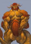  abs anthro balls beard biceps big_balls big_muscles big_penis claws dragon erection facial_hair first_person_view glowing glowing_eyes gold_scales goroguro hair holding_penis horn huge_penis humanoid_penis invalid_tag looking_at_viewer low-angle_view male muscular muscular_male nipples pecs penis precum presenting ragoren red_hair solo standing teeth tuft vein 