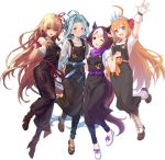  ahoge animal_ears apron arisa_(shadowverse) blue_hair boots company_connection crossover cygames full_body gloves granblue_fantasy hair_ribbon horse_ears horse_tail lyria_(granblue_fantasy) multicolored_hair multiple_crossover multiple_girls official_art orange_hair pecorine pointy_ears princess_connect!_re:dive ribbon scrunchie shadowverse special_week tail tiara transparent_background umamusume 
