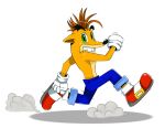  anthro bandicoot clothing crash_bandicoot crash_bandicoot_(series) crossover digital_media_(artwork) green_eyes hair looking_at_viewer mail male mammal marsupial orange_hair pants running simple_background solo sssonic2 teeth video_games white_background 