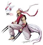  artist_name barefoot dougi dual_wielding facial_scar gen_3_pokemon hairband hat holding male_focus muscle old_man one_knee personification pink_eyes pokemon pokemon_(creature) pokemon_(game) profile red_hairband scar simple_background tamtamdi white_background white_hair white_hat zangoose 