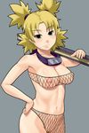  blonde_hair breasts fishnet_legwear fishnet_top fishnets green_eyes medium_breasts naruto naruto_(series) nipples quad_tails solo temari tomatto_(@ma!) 