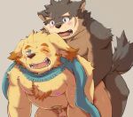  all_fours anal blush canine cusith dog doggystyle from_behind_position fur male male/male mammal moritaka nipples overweight penis scarf sex slightly_chubby sweat tokyo_afterschool_summoners tongue tongue_out toraya_inugami yellow_fur 