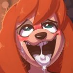  anthro black_nose blush canine cum cum_in_mouth cum_inside disney front_view fucked_silly goof_troop green_eyes hair headshot_portrait komdog long_hair mammal messy_hair open_mouth open_smile orange_hair portrait smile solo sylvia_marpole 