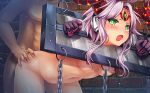  1girl animated animated_gif bent_over chains crom_cruach_(kamihime) game_cg green_eyes kamihime_project_r purple_hair sex 