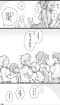  5boys ashido_mina boku_no_hero_academia burn_scar comic greyscale horns jirou_kyouka kaminari_denki karasumi_(aiseec) kirishima_eijirou long_hair monochrome multicolored_hair multiple_boys multiple_girls necktie scar school_uniform short_hair todoroki_shouto translation_request u.a._school_uniform yaoyorozu_momo 