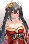  ahoge azur_lane bare_shoulders black_hair blush breasts cleavage closed_mouth collarbone commentary_request highres japanese_clothes large_breasts long_hair looking_at_viewer mafuyu_(chibi21) md5_mismatch red_eyes sketch smile solo taihou_(azur_lane) twintails 
