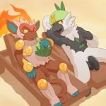  2018 anthro argon_vile balls beach beverage casual_nudity chair coconut digital_media_(artwork) drinking duo flaccid food fruit holding_beverage humanoid_penis infernape looking_aside male mammal nintendo nude passimian penis penis_size_difference pok&eacute;mon pok&eacute;mon_(species) primate reclining relaxing sand seaside smile spread_legs spreading straw uncut unretracted_foreskin video_games 