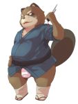  2011 balls belly brown_fur bulge canine clothed clothing dv-ch fundoshi fur japanese_clothing male mammal overweight overweight_male simple_background solo tanuki underwear white_background 