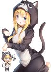  animal_costume animal_ears animal_hood bangs blonde_hair bloom blue_eyes blush cat_costume cat_ears cat_hood cat_pajamas cat_tail chibi chibi_inset commentary_request eyebrows_visible_through_hair fang gabriel_dropout hair_between_eyes highres hood hood_up kneeling long_hair long_sleeves looking_at_viewer multiple_views open_mouth paw_pose shiero. simple_background standing tail tail_raised tenma_gabriel_white v-shaped_eyebrows white_background 