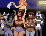  2018 anthro assisted_exposure bat beaver beverly_(sailoranna) big_breasts black_hair boob_hat bra breast_size_difference breasts brown_eyes brown_nipples buckteeth claudia_(chipndeath) clothed clothing clothing_lift concert crowd exposed_breasts eyes_closed eyewear female fur glasses green_eyes group hair hi_res holding_object looking_back mammal mary_(sailoranna) mephitid midriff mouse navel nipples open_mouth open_smile orange_fur procyonid purple_hair raccoon rayne_(sailoranna) rodent sailoranna shirt shirt_lift shorts size_difference skimpy skunk small_breasts smile teeth topless tracy_(sailoranna) underwear violet_(sailoranna) wide_eyed 