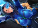  1boy 1girl asagiri blue_hair bodysuit breasts eo_orion huge_breasts lilith-soft taimanin_(series) taimanin_rpgx 