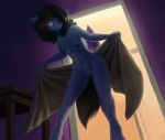  2018 anthro bat_pony bat_wings black_hair equine fan_character female hair hi_res inside ipomoea_(oc) mammal membranous_wings my_little_pony pose pussy slit_pupils solo standing the-minuscule-task towel water wet wings 
