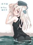  ass black_bodysuit blonde_hair blue_eyes bodysuit cowboy_shot dated from_behind garrison_cap happy_birthday hat kantai_collection long_hair looking_at_viewer looking_back solo suka u-511_(kantai_collection) water wetsuit 