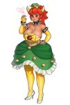  bare_shoulders borrowed_design bowsette bracelet breasts choker cleavage commentary_request crown elbow_gloves forked_eyebrows full_body gloves hard-degenerate high_heels highres horns jewelry large_breasts mario_(series) new_super_mario_bros._u_deluxe simple_background skirt smile solo spiked_armlet spiked_bracelet spiked_choker spikes standing super_crown thick_eyebrows thighhighs 