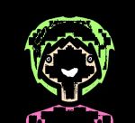  black_background bust_portrait clothing creepy digital_media_(artwork) green_hair hair human human_only looking_at_viewer mammal not_furry portrait shirt simple_background smile solo what zalgo 