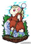  2018 3_toes albino anthro ayeph chibi clothed clothing female fully_clothed graves hedgehog leaves looking_up mammal marker_(artwork) o-kemono outside red_eyes robe staff toes traditional_media_(artwork) 