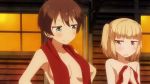 2girls animated animated_gif blonde_hair breasts brown_hair iijima_yun multiple_girls new_game! shinoda_hajime short_hair towel towel_censor 