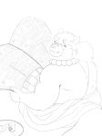  2018 anthro canine eyes_closed eyewear glasses gyobu japanese_text jinku_56 male mammal overweight overweight_male scar sitting solo tanuki text tokyo_afterschool_summoners 