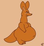  2018 belly big_belly blush deep_navel digital_media_(artwork) kangaroo long_ears male mammal marsupial navel obese overweight overweight_male p3ntavus semi-anthro signature simple_background smile sniff_(moomin) solo standing whiskers 