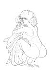  avian breasts butt claws clothing crouching feathers female food hair harpy humanoid leotard line_art looking_at_viewer looking_back monster_girl_(genre) open_mouth popsicle reverse_midriff shaggy_hair short_hair solo talons unknown_artist unknown_source winged_arms wings 