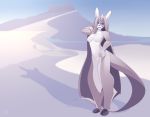 2018 anthro blue_eyes blue_nose blue_tongue breasts day detailed_background digital_media_(artwork) featureless_breasts featureless_crotch female mammal nude outside phation sky solo standing 