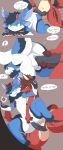  ! 2018 3_fingers 5_fingers aliasing all_fours anthro black_hair blue_eyes blue_fur breasts brown_background brown_hair butt canine clitoris close-up comic dildo duo english_text eye_contact female female/female fur hair hi_res horn kneeling mammal motion_lines navel nervous pata penetration pussy red_fur sex sex_toy simple_background speech_bubble strapon text unknown_species vaginal vaginal_penetration yellow_eyes 