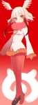  absurdres arms_at_sides bangs bbbannooo black_footwear blunt_bangs breasts cameltoe eyebrows_visible_through_hair frilled_sleeves frills full_body fur_collar gradient gradient_background gradient_hair head_wings highres japanese_crested_ibis_(kemono_friends) japari_symbol kemono_friends long_sleeves looking_at_viewer mary_janes miniskirt multicolored_hair neck_ribbon orange_skirt pantyhose parted_lips pleated_skirt red_hair red_legwear red_neckwear red_ribbon ribbon shirt shoes short_hair_with_long_locks sidelocks skirt sleeves_past_wrists small_breasts smile solo upskirt white_hair white_shirt yellow_eyes 